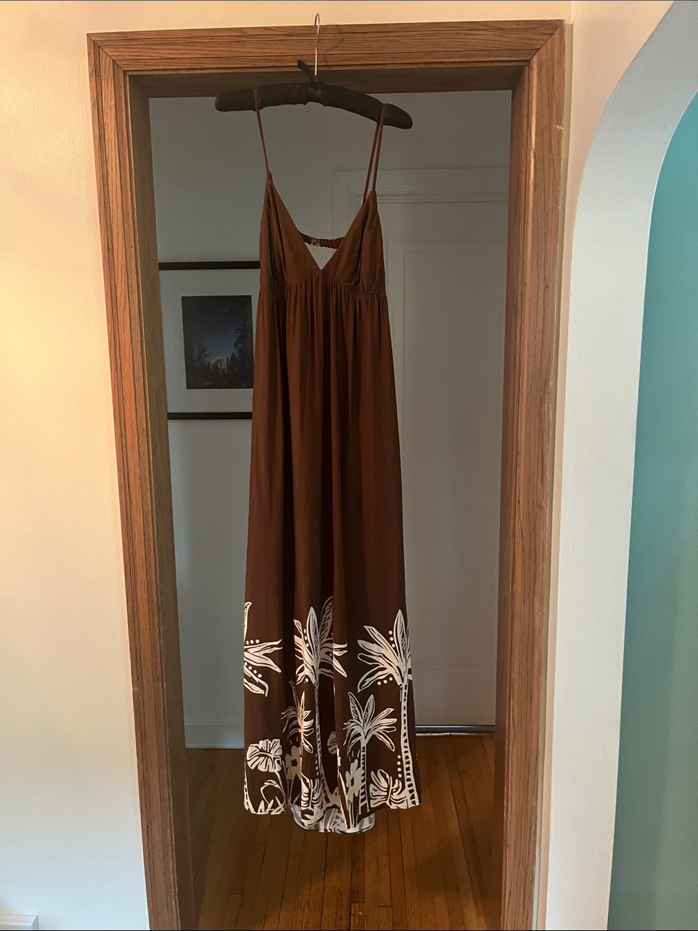 Abercrombie & Fitch Brown Maxi Dress with White Floral Hem